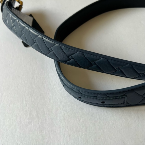 KURT GEIGER LONDON WOMENS QUILTED LEATHER BELT VINTAGE INDIGO BLUE SIZE M/L NWT - Picture 9 of 16